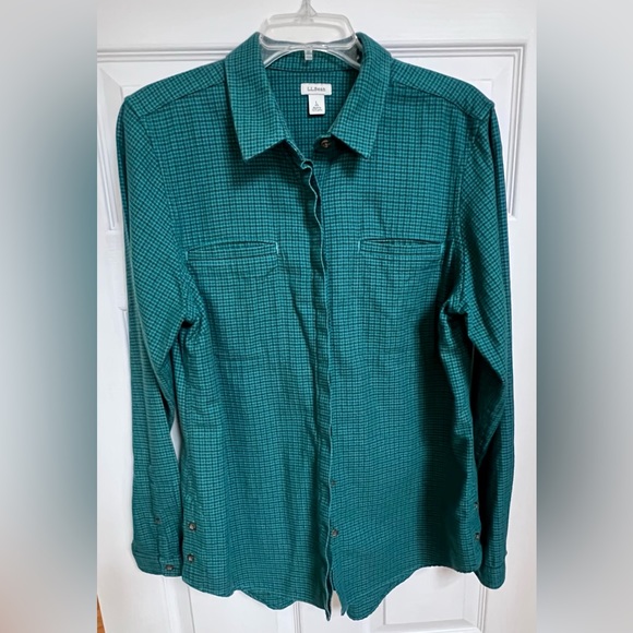 L.L.Bean Vintage Flannel Micro Plaid Teal Blue Large Women’s Shirt Shacket - Picture 8 of 16